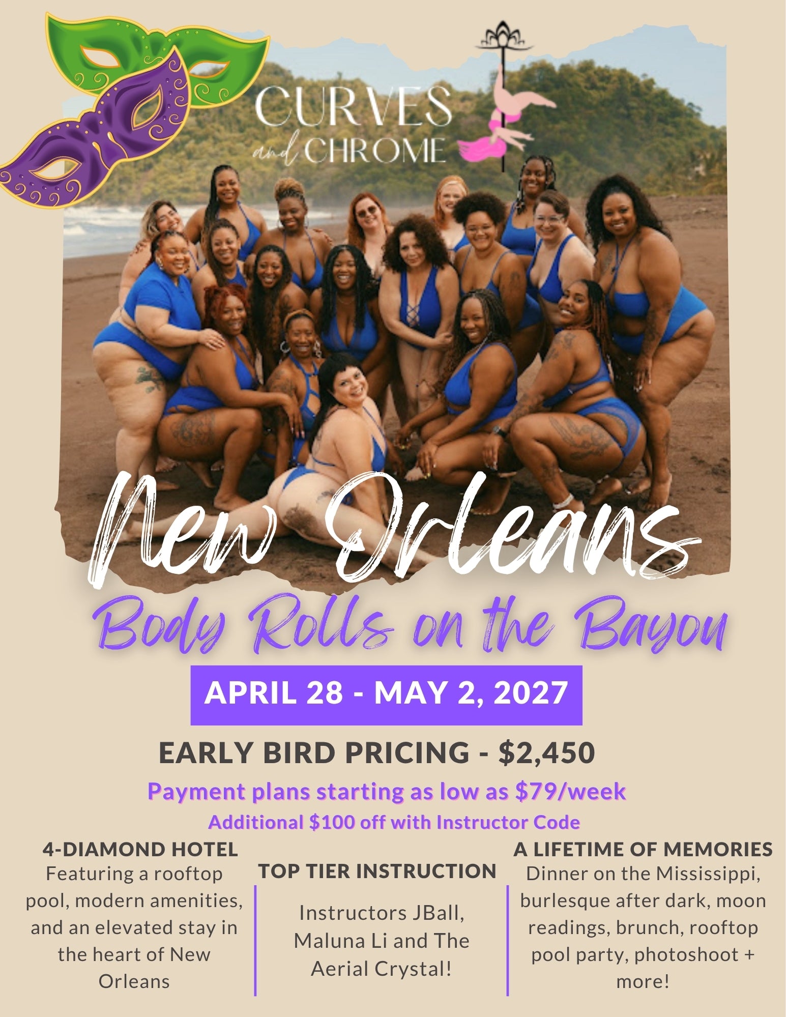 New Orleans: Body Rolls on the Bayou Experience — Training Pass Only (standard pricing)